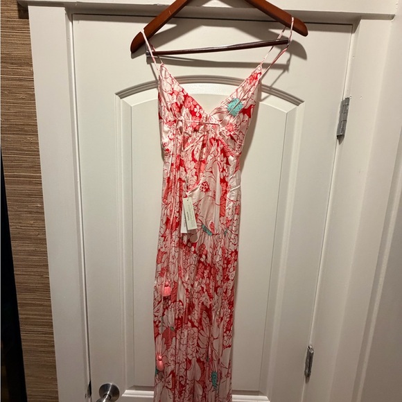 Poupette St. Barth Long Denise Dress Pink Macro 70s Garden XS NWT - Picture 3 of 5